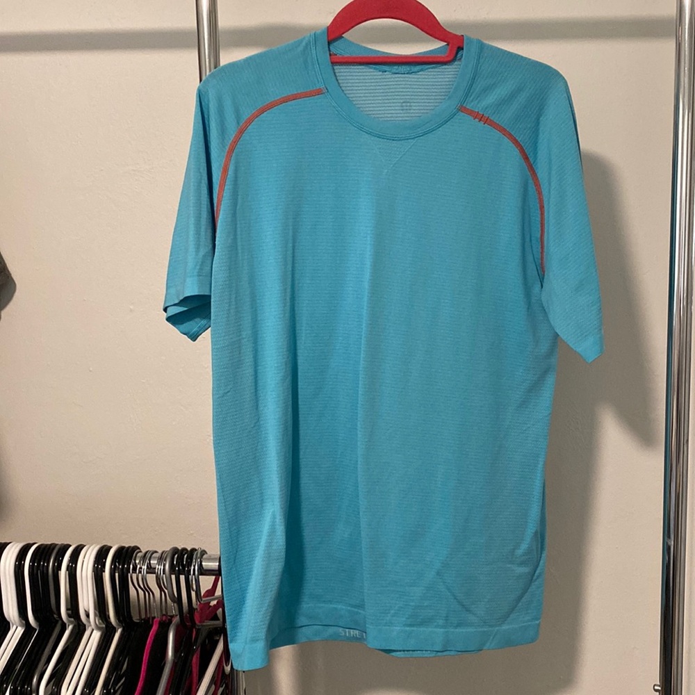 Mens Lululemon Metal Vent Tech Shirt Blue w/ Orange Stitching Sz M